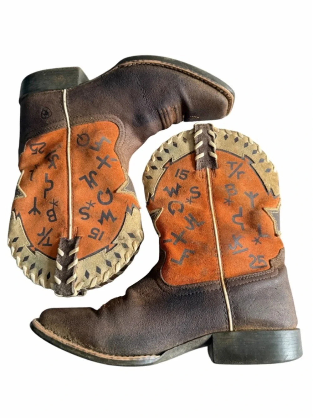 Ariat Kids Heritage Roughstock Western Cowboy Boots Brown Orange Size US 3 EU 34